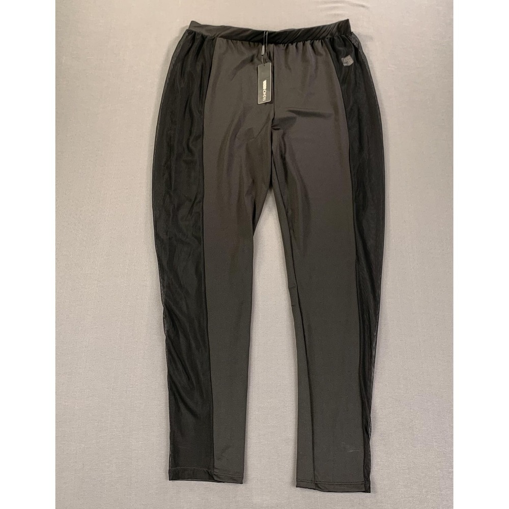 Fashion Nova Celena Mesh Leggings Womens 2X‎ Black Athletic Rayon Nylon Spandex